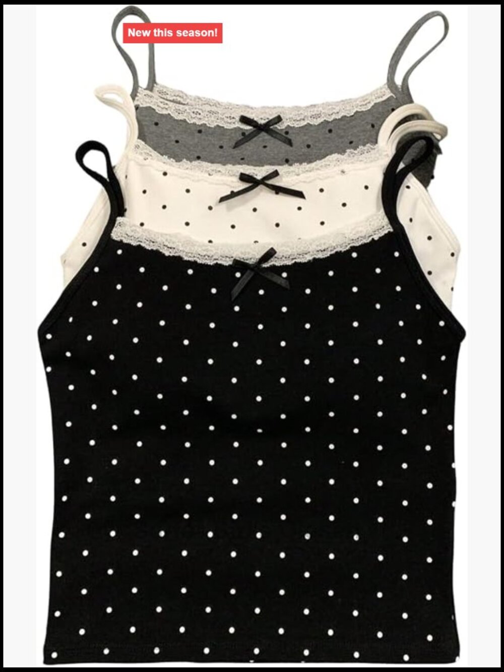 Plus Size 3 Pack Polka Dot Camisole Tops Lace Trim Spaghetti Strap Cami